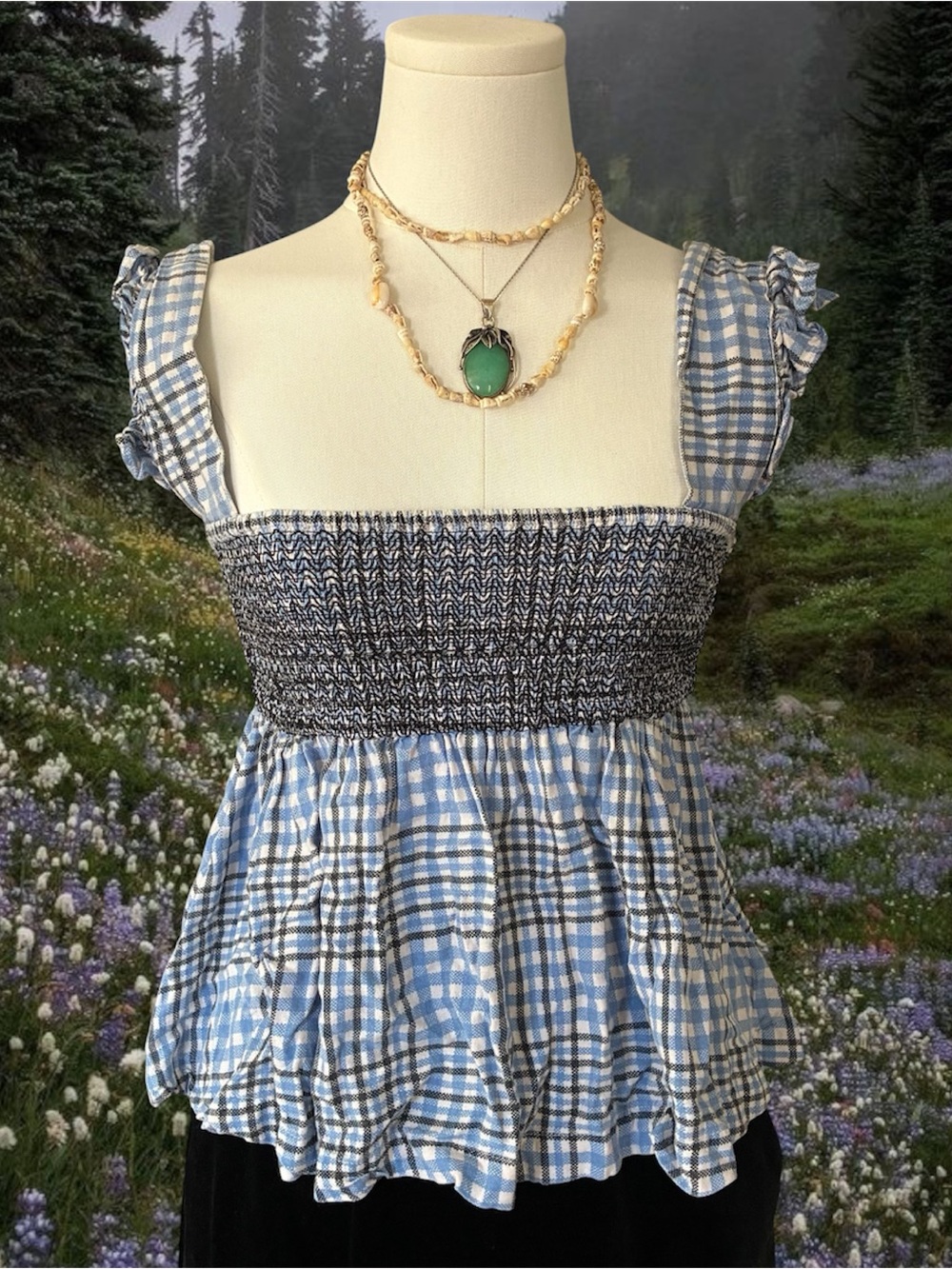 Urban Outfitters babydoll top in gingham plaid